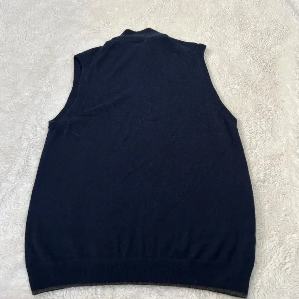 John W Nordstrom Sweater Vest Mens L Cashmere 1/4 Zip Pullover Navy Preppy Golf - Picture 2 of 6